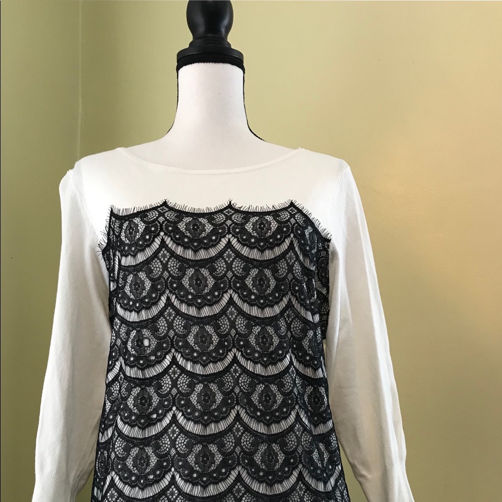 ROZ & ALI Pullover Sweater With Lace Overlay